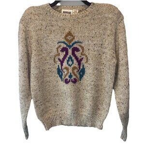 VTG Womens Marled Multicolor Knit Sweater Large Cottagecore Prairie